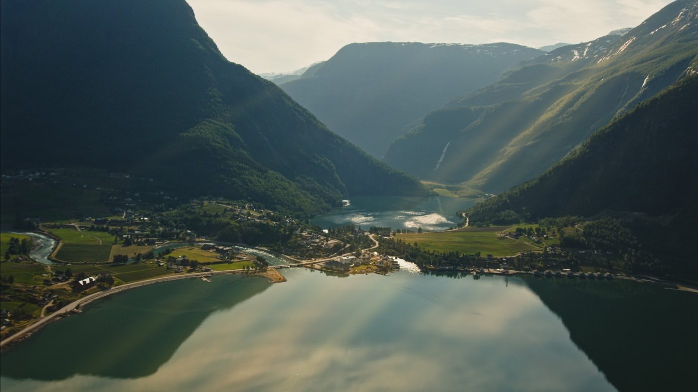 Skjolden at the head of the Sognefjord, from the air.